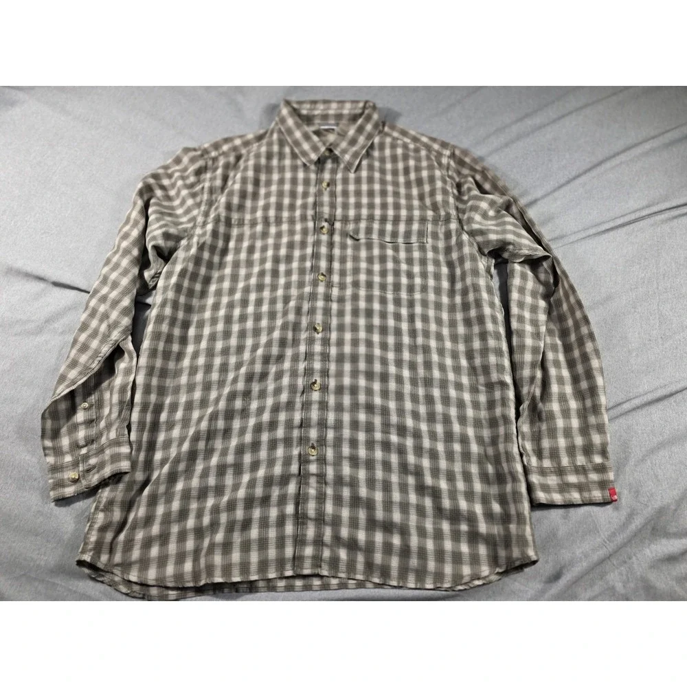The North Face Shirt Mens LARGE Long Sleeve Button Up Gray Plaid Outdoors Hiking